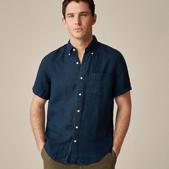 J Crew Shirt M Linen Blue - Picture 1 of 12